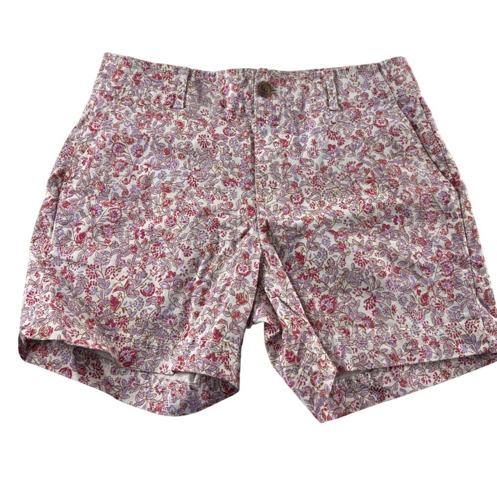 Gap Womens Floral Chino Shorts Sz 4 Pink Purple Botanical 5 Inch Inseam Stretch